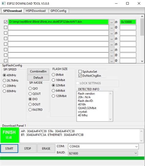 upload bin file to smart card|ESP32: flash compiled firmware and filesystem (.bin) with .